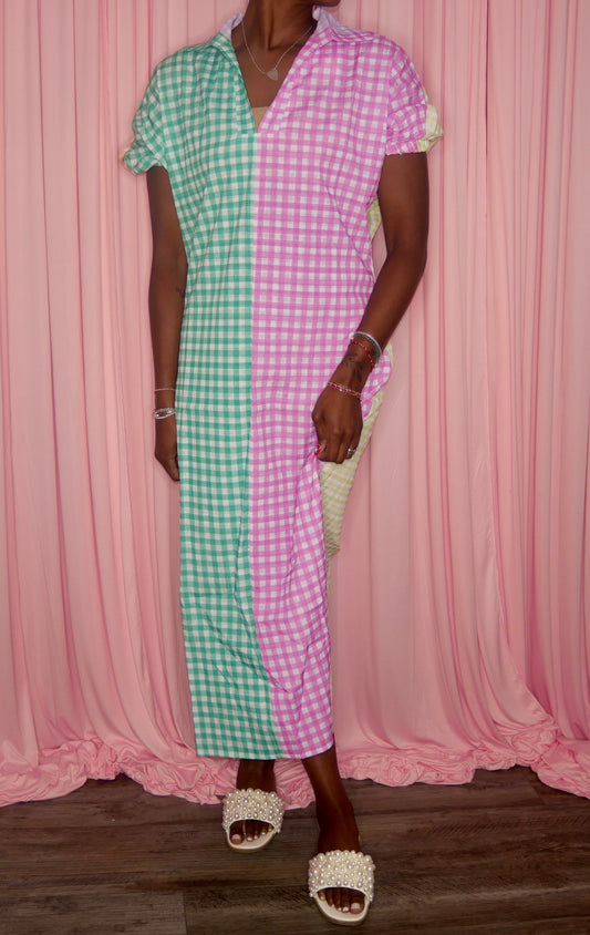 Gingham Colorful Plaid Shirt Dress