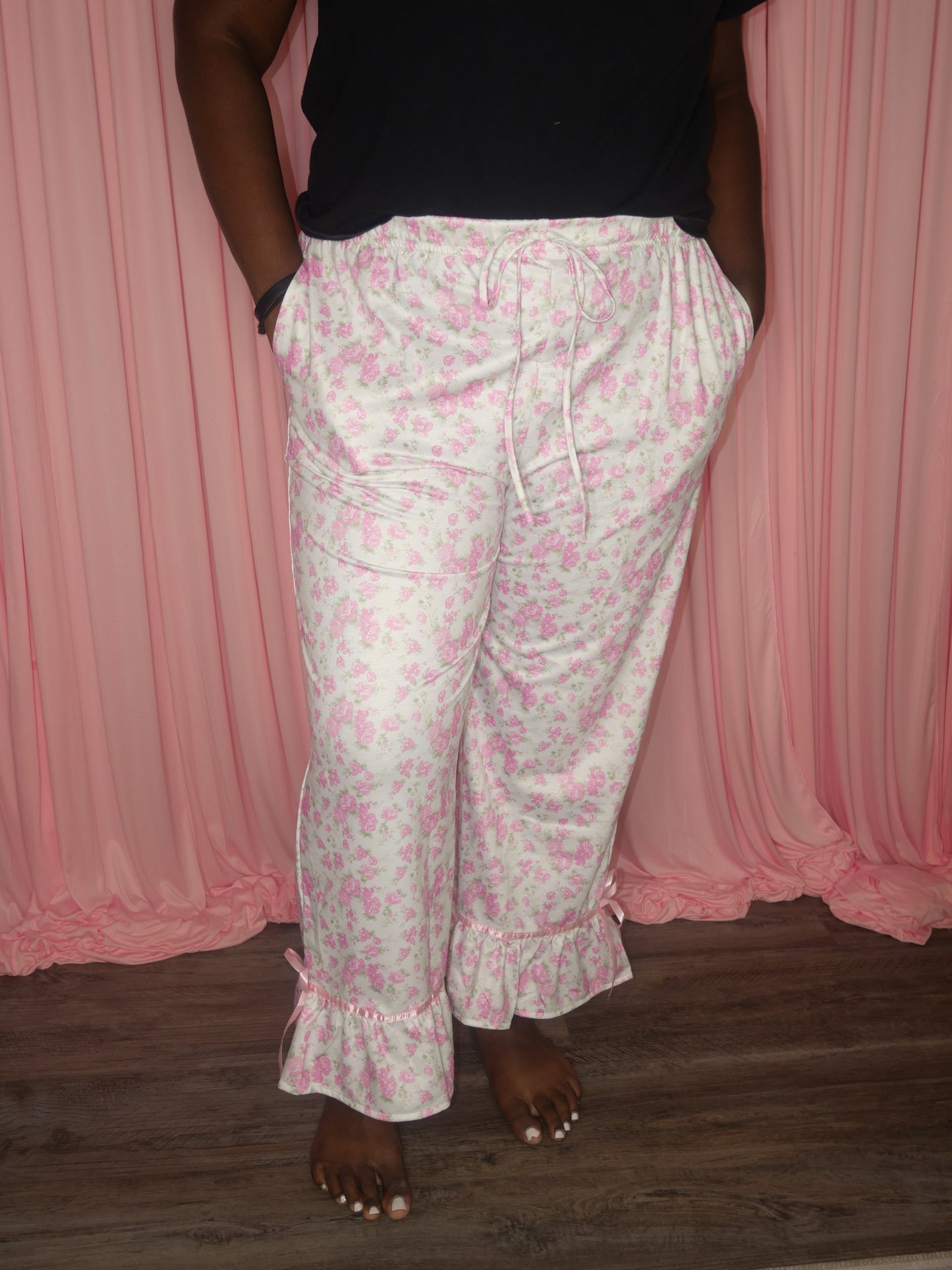 Floral Ruffle Wide Leg Pants
