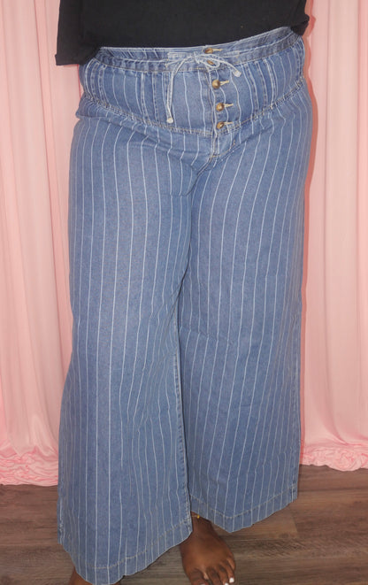 Pleated Drawstring Wide Leg Jeans